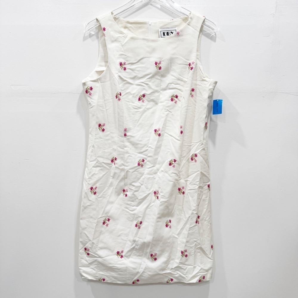 Vintage DBY Sleeveless Flower Embroidered Dress White Size 13/14